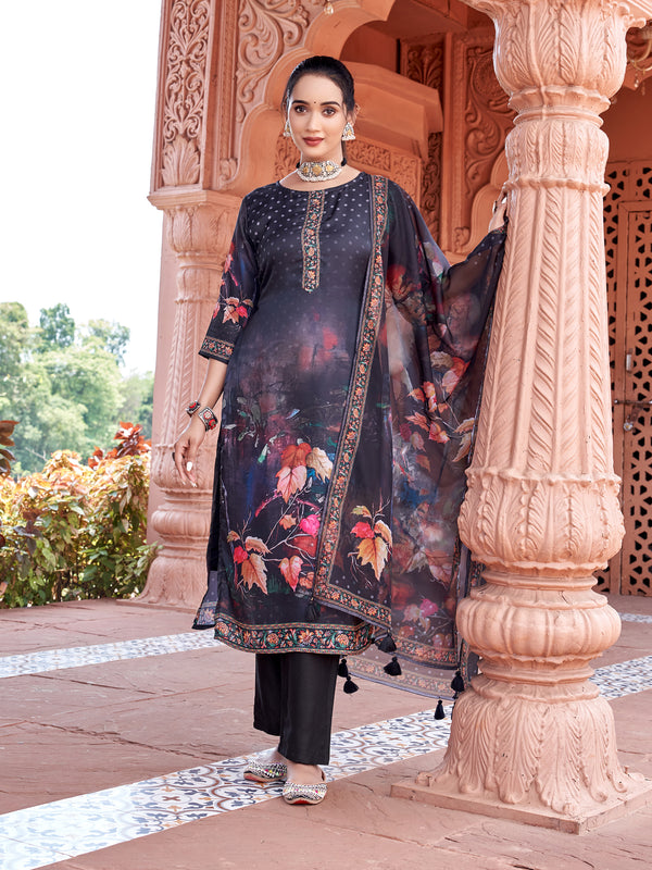 Printed DesignerBlack  Satin Kurta Set with Dupatta  Mitttoo - Nihar