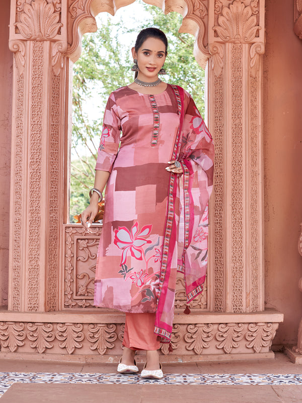 Printed Designer Pink Satin Kurta Set with Dupatta  Mitttoo - Nihar