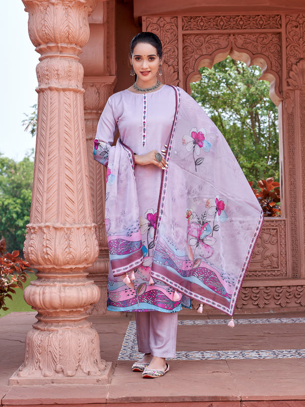 Printed Designer Light Pink Satin Kurta Set with Dupatta  Mitttoo - Nihar