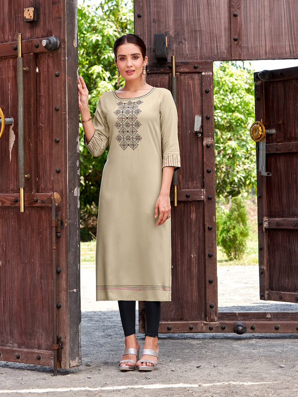 Exclusive Rayon with Thread & Handwork Beige Kurti