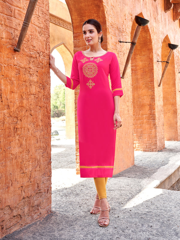 Exclusive Rayon with Thread & Handwork Pink Kurti