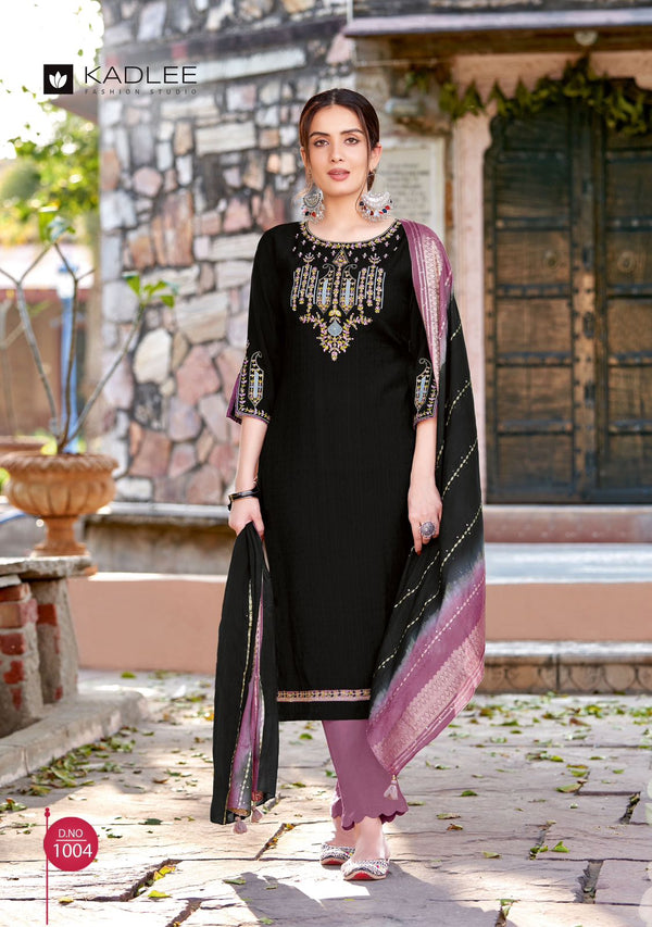 Black Color Embroidery Kurti With Pant And Dupatta-Kadlee-Kalindi