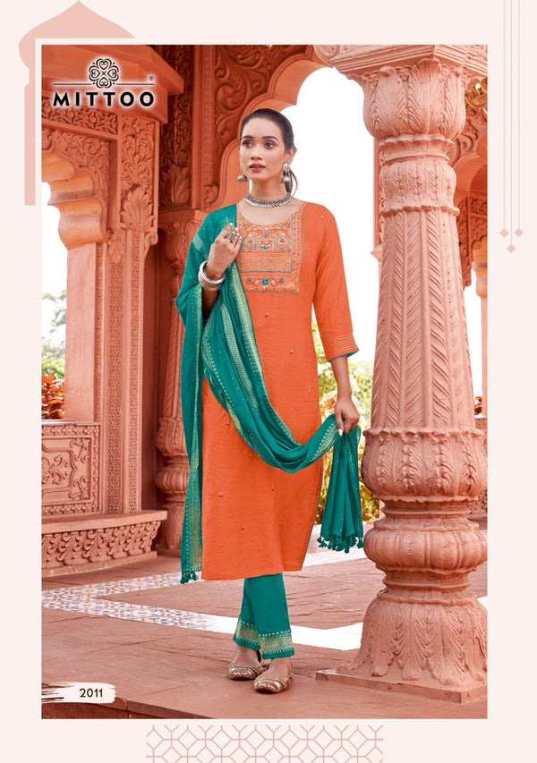 Buy Designer Orange Kurti Dupatta Set Online for Women-MITTOO-Simayaa Vol 2