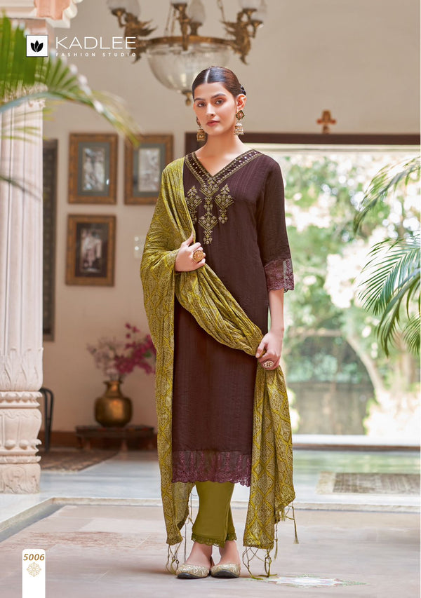 Earthy Charm: Brown Kurti and Pants Ensemble with Bandhani Dupatta-AMRUTA-KADLEE