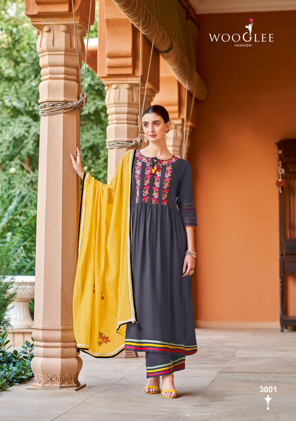 Grey Kurti with Plazza and Yellow Dupatta-KALYANI