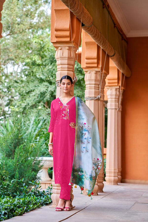 Pink Kurti, Palazzo Pants, Digital Dupatta Ensemble-MT-8147