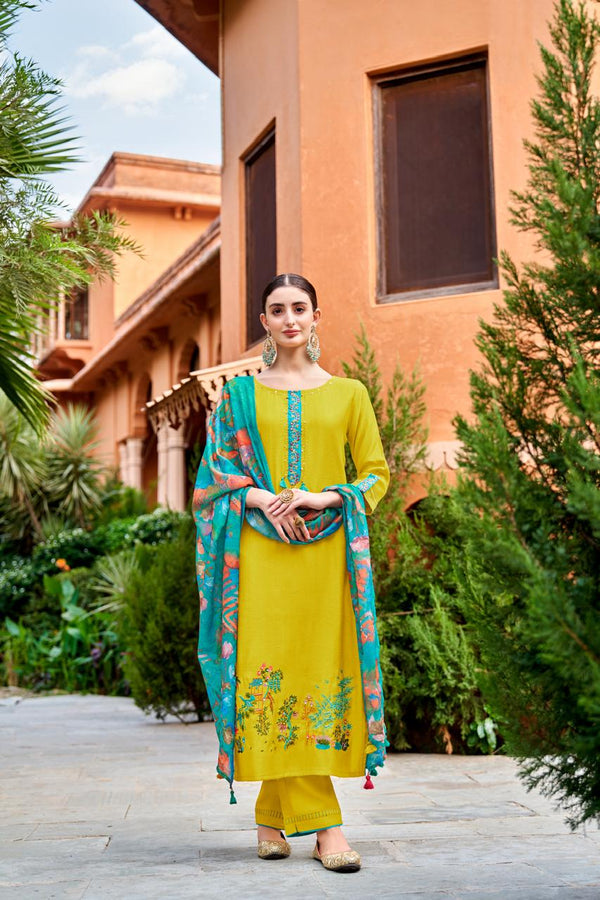 Radiant Yellow: Kurti and Plaza Ensemble with Viscose Print Dupatta-MT-8106