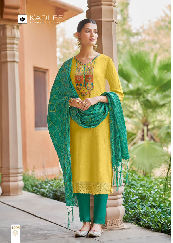 Sunshine Glow: Yellow Kurti and Pants Ensemble with Bandhani Dupatta-Amruta-Kadlee