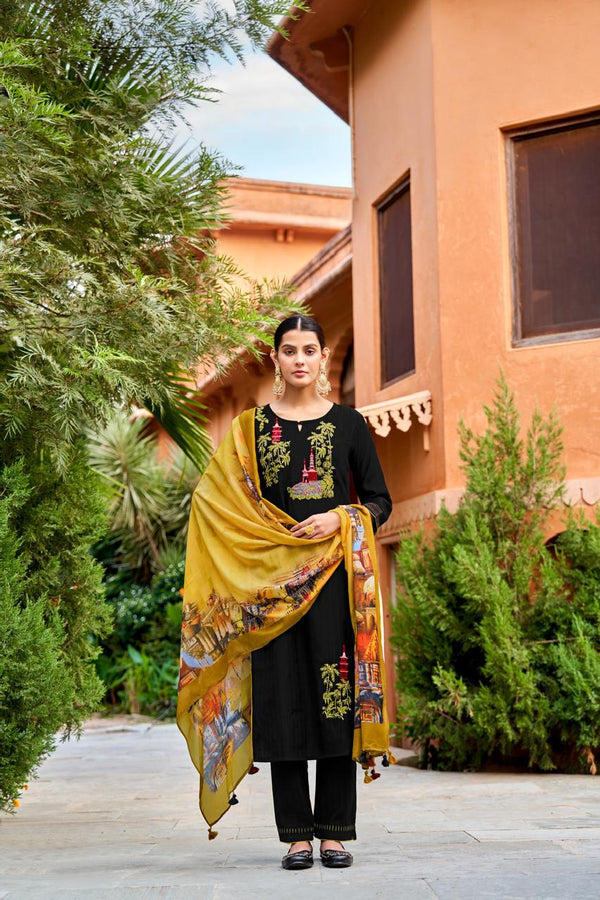 Timeless Elegance: Black Kurti and Plaza with Viscose Print Dupatta-MT-8108