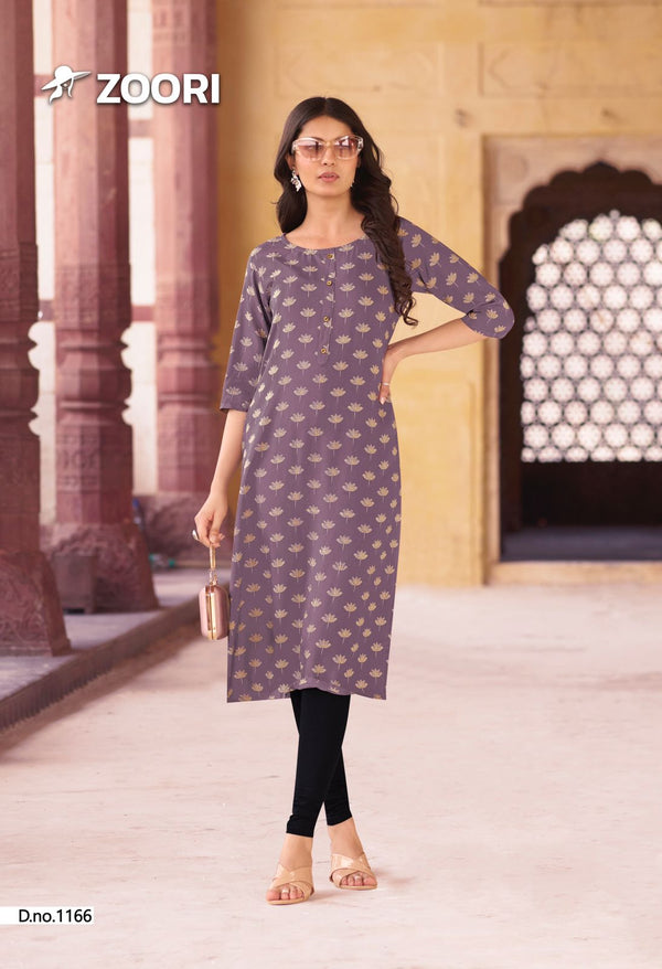 Rayon Print Gray Kurti - 1166