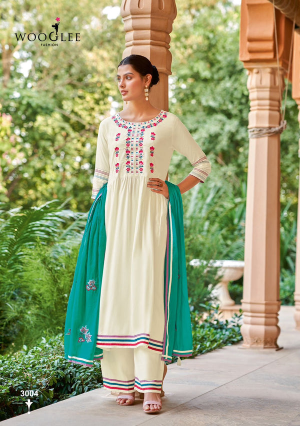 White Kurti with Plazza and Sky Blue Dupatta-KALYANI