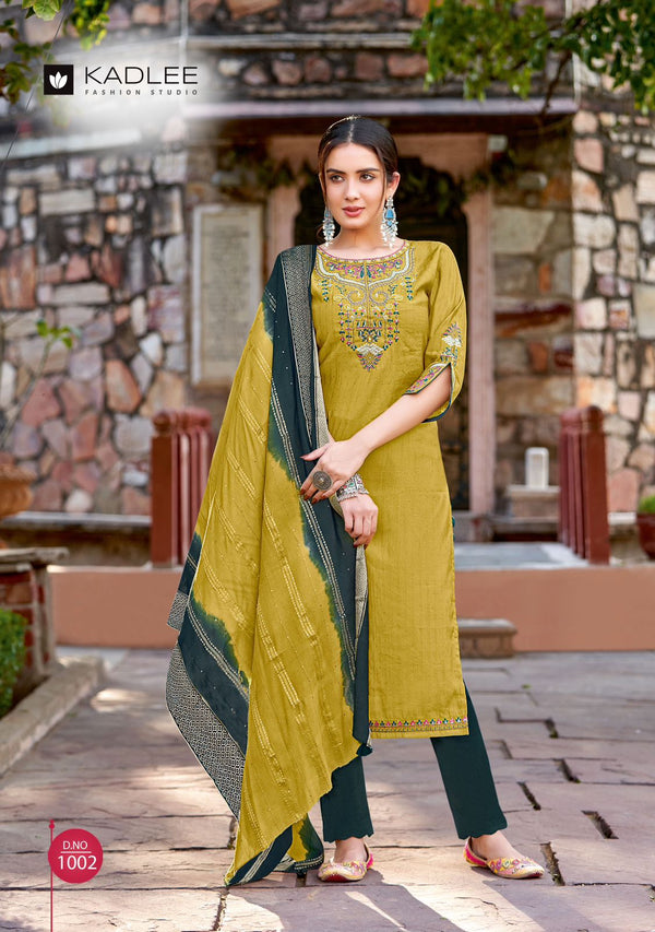 Yellow Color Embroidery Kurti With Pant And Dupatta-Kadlee-Kalindi