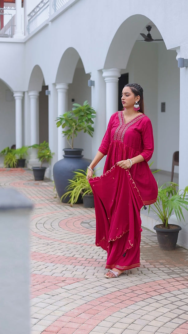 Radiant Red Kurta Sharara Set with Dupatta-MT-8119